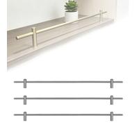sunbiaouk 3 barandillas metálicas para estanterías, Sistema anticaída | Kit de barandilla de latón antiguo para estanterías, ideal para libros, plantas y vino(Gray,90cm)