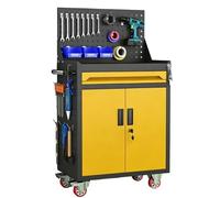 sunbiaouk Carro de Herramientas con Cajones y Ruedas | Carro Auxiliar Metálico con Paneles Perforados Laterales | Carro de Almacenamiento para Garaje, Taller y Reparaciones(Yellow)