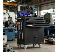sunbiaouk Carro de Herramientas de Acero Reforzado | Carro Auxiliar Metálico con Cajón con Cerradura y Paneles Laterales Perforados | Ideal para Talleres de Reparación, Almacenes(Gray,2-Tier)