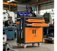 sunbiaouk Carro de Herramientas de Acero Reforzado | Carro Auxiliar Metálico con Cajón con Cerradura y Paneles Laterales Perforados | Ideal para Talleres de Reparación, Almacenes(Orange,2-Tier)