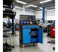 sunbiaouk Carro de Herramientas de Acero Reforzado | Carro Auxiliar Metálico con Cajón con Cerradura y Paneles Laterales Perforados | Ideal para Talleres de Reparación, Almacenes(Blue,1-Tier)