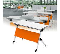 sunbiaouk Mesa Plegable para Sala de conferencias, Mesa móvil con Cuatro Ruedas con Bloqueo, Escritorio Ejecutivo con estantes incorporados, para Oficina, Sala de reuniones, Aula(120 * 50 * 75CM)