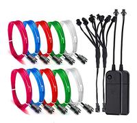 Sunboia Alambre electroluminiscente (EL Wire) Splitter Kit,2set 5x1M Resplandeciente efecto estroboscópico luz paquete de baterías para fiestas Neon Lights,decoración de Halloween Navidad