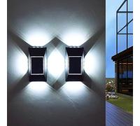 Sunboia Luces de pared exteriores,2 luces solares jardín,IP65 impermeable,12 luces LED hacia arriba y hacia abajo,luces solares para valla para camino,paisaje-blanco