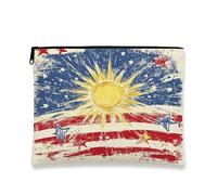 Sunburst Star - Bolsa de cosméticos vintage radiante para mujer, bolsa de viaje portátil de lona pequeña con cremallera, organizador de festivales patrióticos de verano, Azul, 7x9 Inch