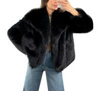 Suncadmious Abrigo de piel sintética para mujer Chaqueta de piel sintética esponjosa Chaquetas de invierno peludas de solapa de manga larga Abrigo corto de Parka peluda (Negro,L)