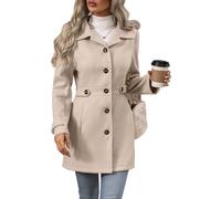 Suncadmious Abrigo elegante de corte entallado con solapa con muesca para mujer moda Otoño/Invierno blazer informal de lana para trabajo y negocios (Albaricoque,S)