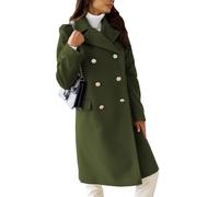 Suncadmious Abrigo Largo de Lana con Doble Botonadura y Solapa de Invierno para Mujer (Verde,M)