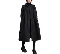 Suncadmious Abrigo largo de pana para mujer con botones y bolsillos laterales gabardina acolchada manga larga vestido vintage holgado de pana (Negro,M)