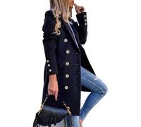 Suncadmious Abrigos de Lana de otoño Invierno para Mujer Gabardina Midi de Doble Botonadura de Peacoat (Negro,XL)