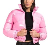 Suncadmious Abrigos Puffer Cortos de Mujer con Cremallera Brillante de Invierno para Mujer (Rosa,S)