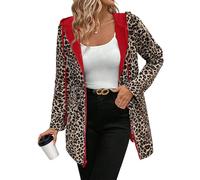 Suncadmious Chaleco con capucha y cremallera reversible con estampado de leopardo para mujer, moda primavera | Cortavientos con cremallera completa | Diseño reversible (Rojo,XL)