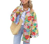 Suncadmious Chaqueta Acolchada con Estampado Floral para Mujer Chaqueta Acolchada Ligera con Bloques de Color Abrigo Acolchado Outwear (Rojo,XS)