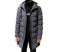 Suncadmious Chaqueta Acolchada de Invierno para Hombre, y abrigado Abrigo Largo con Cremallera con Capucha, Chaquetas Acolchadas con Bolsillos (Gris,XXL)
