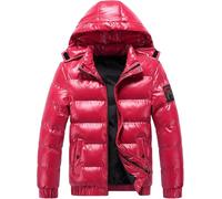 Suncadmious Chaqueta de Invierno con Capucha para Hombre Chaqueta de plumón Acolchada Impermeable con Capucha Brillante para Nieve y Viento Adecuada para Viajes de esquí Chaqueta de plumón (Rojo,M)