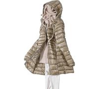 Suncadmious Chaqueta de Pluma Acolchada Ligera para Mujer Abrigo con Capucha Abrigo Largo de Invierno Chaqueta Suave y Elegante Abrigo de Invierno con Cremallera (Champagne,M)