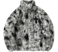 Suncadmious Hombres Mujeres Felpa Cruz Bordado Chaqueta Suelta Pareja Ropa de Algodón Invierno Caliente Chaqueta Engrosada Retro Impreso Parka Chaqueta de algodón (Gris,L)