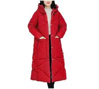 Suncadmious Moda de invierno para mujer Chaqueta de plumón acolchada larga de estilo étnico con Cremallera Elegante y cálida Parka de fiesta al aire libre de talla grande (Rojo-1,4XL)