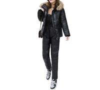 Suncadmious Traje de nieve de invierno para mujer Chaqueta de plumón con capucha + Mono Impermeable Traje de nieve al aire libre Ropa de esquí completa que da forma al cuerpo Ropa deportiva (Negro,L)