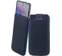 Suncase Funda de piel auténtica compatible con Crosscall STELLAR M6. Dimensiones interiores: aprox. 170 x 82 x 15 mm (compatible solo con silicona/carcasa/parachoques) en color azul guijarro