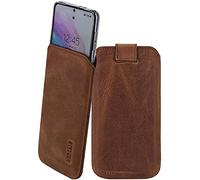 Suncase Funda de piel auténtica compatible con Fairphone 6 + 5G - Funda premium con función Pull Tab & Funda protectora transparente en color café antiguo