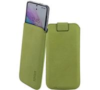 Suncase Funda de piel auténtica compatible con Fairphone 6+ 5G - Funda premium con función Pull Tab & Funda protectora transparente en verde kiwi