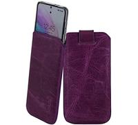 Suncase Funda de piel auténtica compatible con SPC Discovery 3 Pro, dimensiones interiores: aprox. 167 x 82 x 12 mm (compatible solo con silicona/carcasa/parachoques) en color morado envejecido