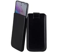 Suncase Funda de piel auténtica compatible con SPC Discovery 3 Pro, dimensiones interiores: aprox. 167 x 82 x 12 mm (compatible solo con silicona/carcasa/parachoques) en color negro