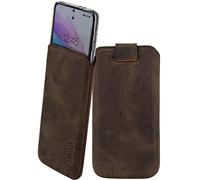 Suncase Funda de piel auténtica compatible con SPC Discovery 3 Pro, dimensiones interiores: aprox. 167 x 82 x 12 mm (compatible solo con silicona/carcasa/parachoques) en marrón oscuro envejecido