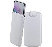 Suncase Funda de piel auténtica compatible con Vivo Y31e 5G. Dimensiones interiores: aprox. 167 x 82 x 12 mm (apta solo con silicona/carcasa/parachoques) en color blanco narbig