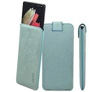 Suncase Funda de piel auténtica de edición fina compatible con Doro Aurora A30 (con función de extracción y cierre magnético), color turquesa envejecido