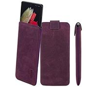 Suncase Funda de piel auténtica de edición fina compatible con Doro Aurora A30 (con función de extracción y cierre magnético), color morado envejecido