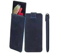 Suncase Funda de piel auténtica de edición fina compatible con Doro Aurora A30 (con función de extracción y cierre magnético), color azul guijarro