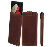 Suncase Funda de piel auténtica de edición fina compatible con Doro Aurora A30 (con función de extracción y cierre magnético), color marrón envejecido