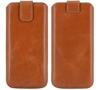 Suncase Funda de piel auténtica de edición fina compatible con Doro Aurora A30 (con función de extracción y cierre magnético), color marrón