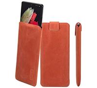 Suncase Funda de piel auténtica de edición fina compatible con Doro Aurora A30 (con función de extracción y cierre magnético), color rosa