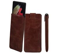 Suncase Funda de piel auténtica de edición fina compatible con Doro Aurora A30 (con función de extracción y cierre magnético), color marrón