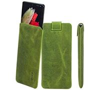 Suncase Funda de piel auténtica de edición fina compatible con Doro Aurora A30 (con función de extracción y cierre magnético), color verde