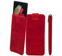 Suncase Funda de piel auténtica de edición fina compatible con Doro Aurora A30 (con función de extracción y cierre magnético), color rojo envejecido
