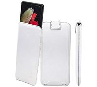 Suncase Funda de piel auténtica de edición fina compatible con Doro Aurora A30 (con función de extracción y cierre magnético), color blanco