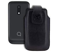 Suncase Funda de piel original compatible con Alcatel 2053, color negro
