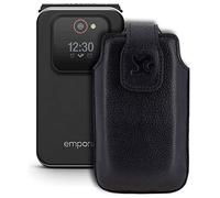 Suncase Funda de piel original compatible con Emporia Joy LTE, color negro