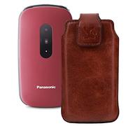 Suncase Funda de piel original compatible con Panasonic KX-TU446EX, color marrón