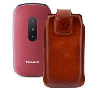 Suncase Funda de piel original compatible con Panasonic KX-TU446EX, color marrón