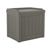 Suncast Caja pequeña de 22 galones, contenedor de almacenamiento de resina ligera para interiores y exteriores, asiento para cojines de patio y herramientas de jardinería, almacena artículos en el