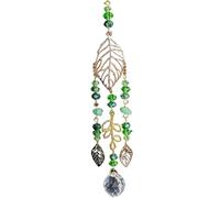 Suncatcher - Cortina colgante de cuentas verdes con diseño de hojas doradas, diseño de arco iris, decoración de jardín, regalo