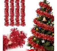 SUNCHE 4 Piezas Espumillón de Navidad, Metálico Oropeles Brillantes Decoración, 2M Espumillón Denavidad, Guirnalda Brillante Metálica Decoraciones, para Árbol de Navidad Boda Fiesta Festival, Rojo