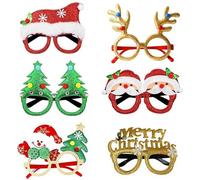 SUNCHE Gafas De Navidad, Gafas De Navidad De Novedad, Marco de Gafas con Brillo Navideño, Patrón de Árbol De Navidad Reno, Decoración De Fiesta Para Navidad Cumpleaños, para Niños y Adultos, 6 Piezas
