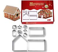 SUNCHE Molde de Galletas Navideñas de 10 Piezas, Kit 3D Casa Galleta De Jengibre en Acero Inoxidable - Crea una Mágica Casa de Jengibre Navidad Comestible con este Completo Gingerbread House Kit
