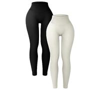 SUNCLOVE Paquete de 2 leggings para mujer, acanalados, sin costuras, cintura alta, control de abdomen, pantalones de yoga para mujer, 03 Negro/Blanco, Large